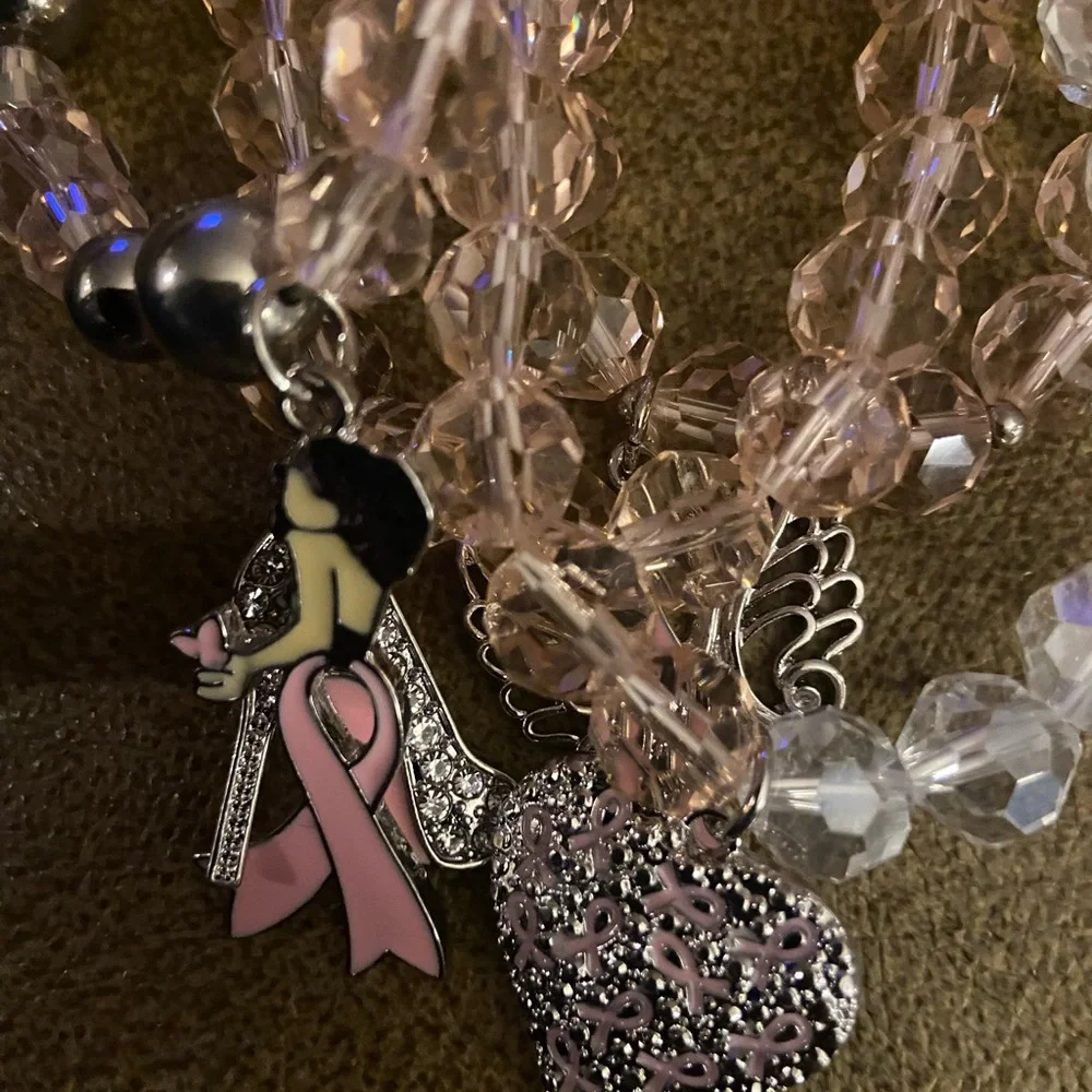 Light Pink Cancer Ribbon Bracelets - Picture 2 of 5